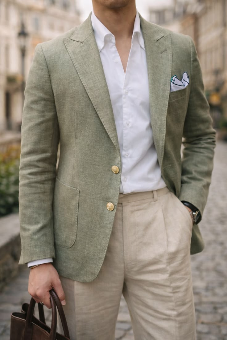 Blazer oliva suave con pantalón crema