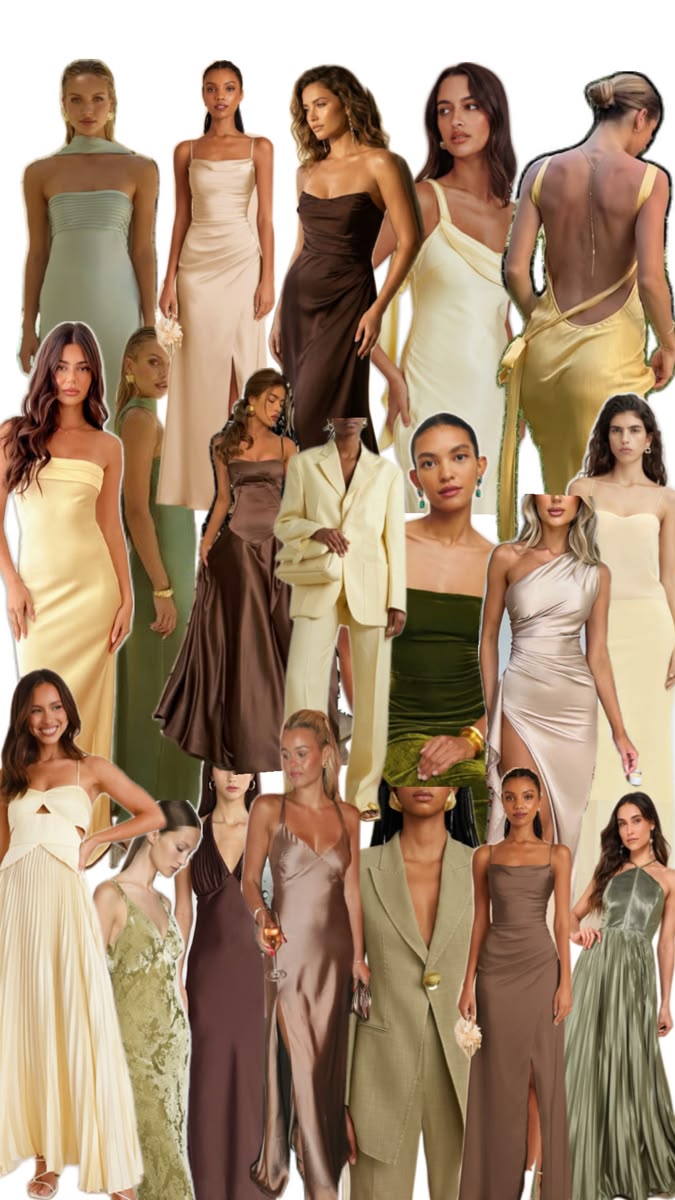 Inspiración de vestidos en tonos tierra, chocolate, oliva y crema