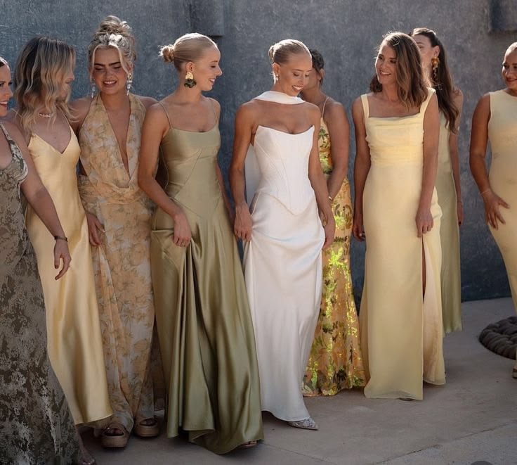 Inspiración de vestidos en mauve, oliva, dorado y champagne